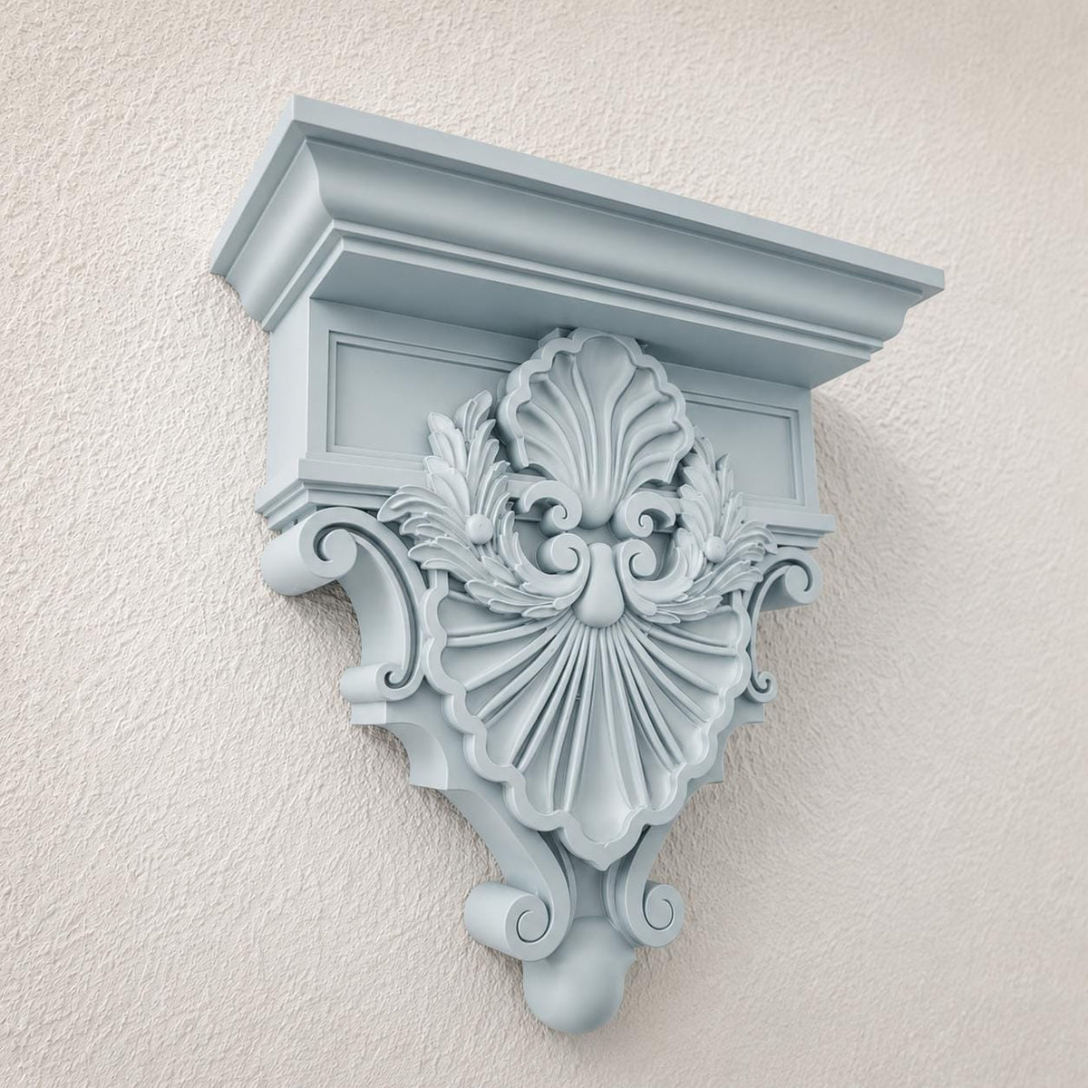 Oceanus Corbel Light Blue Wall Shelf, Coastal Seashell Wall Corbel, Ornate Beach House Decor, Nautical Shell Shelf, Coastal Wall Decor, product image 2