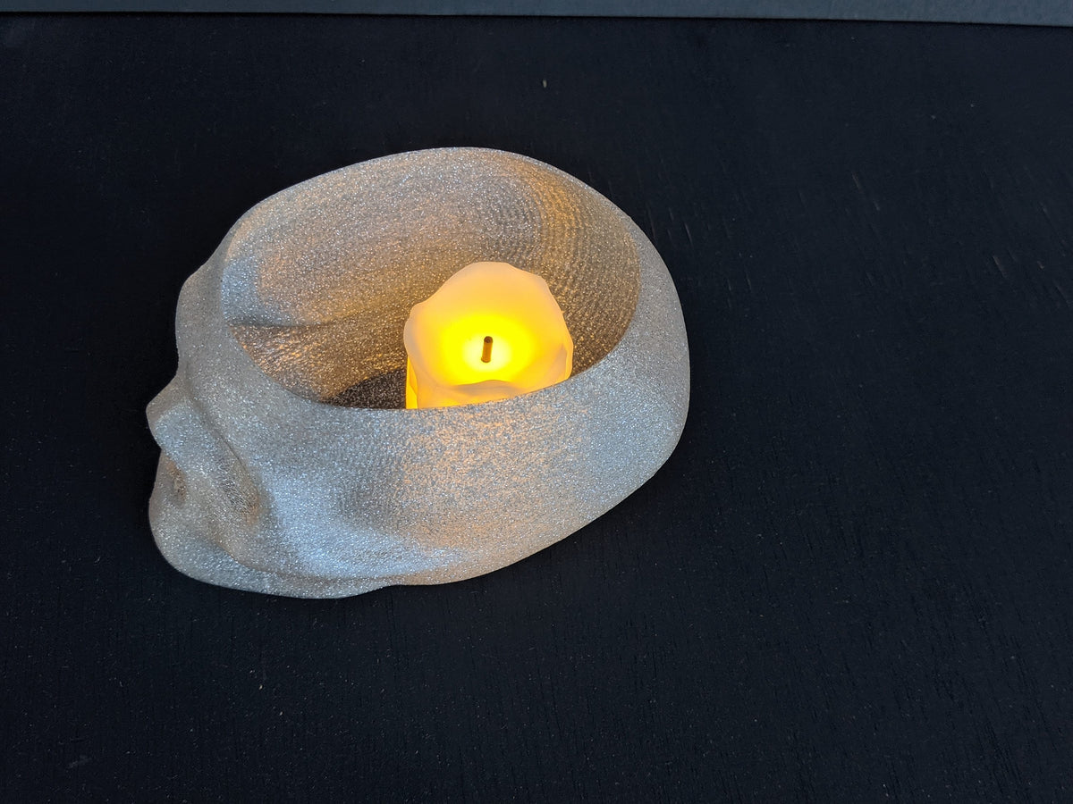 Skull LED Tea Light Holder 3D Printed Human Skull Relief Container