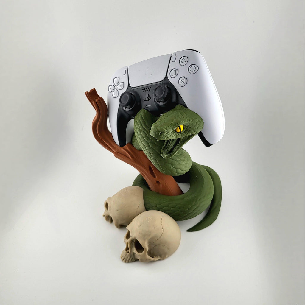 Snake & Skulls PS5 Controller Stand – Venomous Gamer Desk Decor for DualSense, Horror Reptile Gift