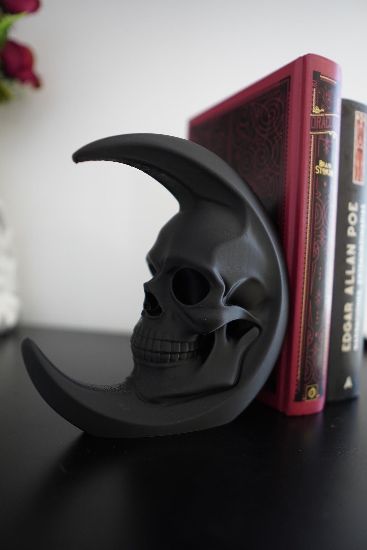 Gothic Skull Bookend | Crescent Moon Book Holder | Dark Academia Decor | Gothic Bookshelf Decor | Moon Skull Home Accent