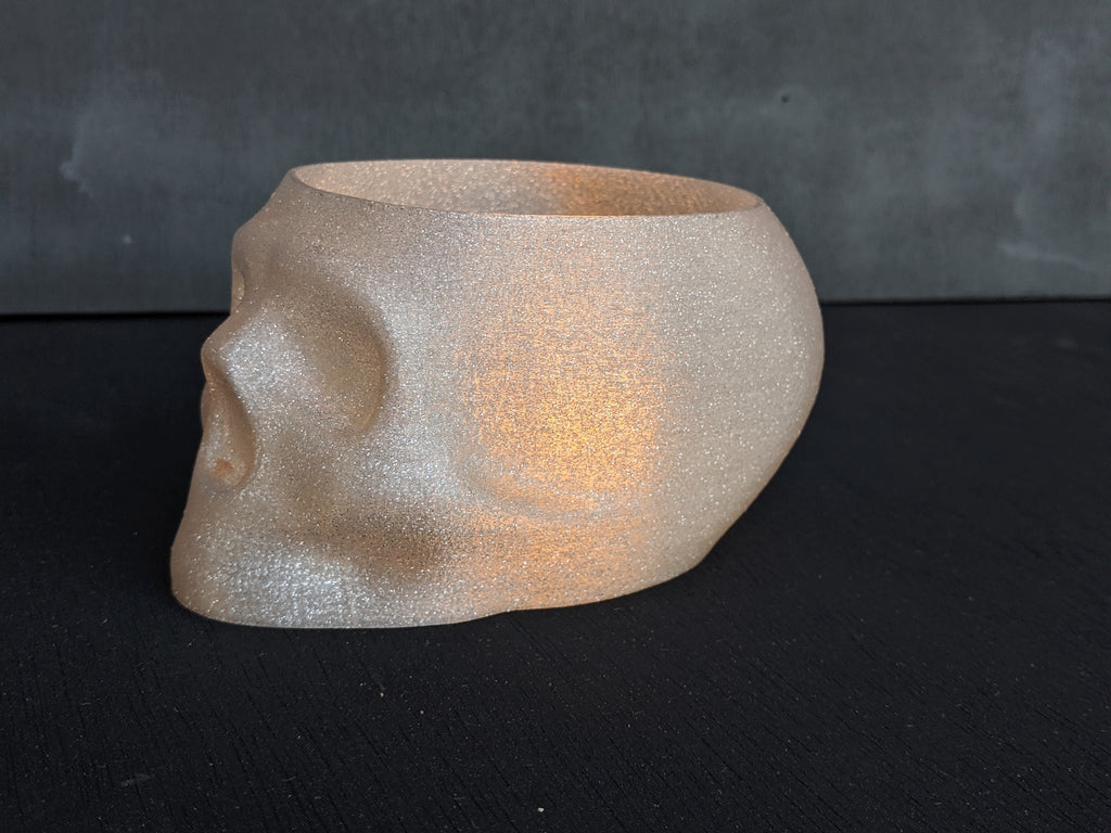 Skull LED Tea Light Holder 3D Printed Human Skull Relief Container