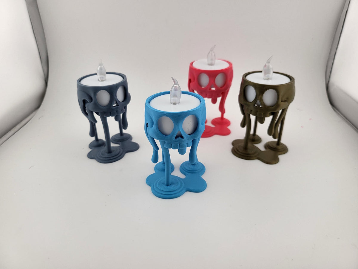 Skull Drip LED Tealight Candle Holders – Gothic Mini Candle Stand, Spooky Halloween Decor, Witchy Altar Accent, Horror Gift, Single or Set