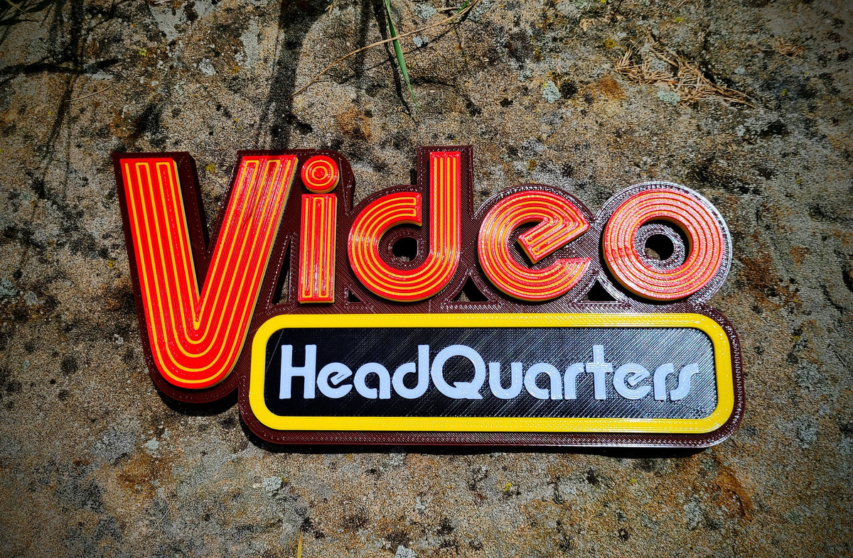Red yellow and black Video Headquarters retro media-room sign — image 2 of 7