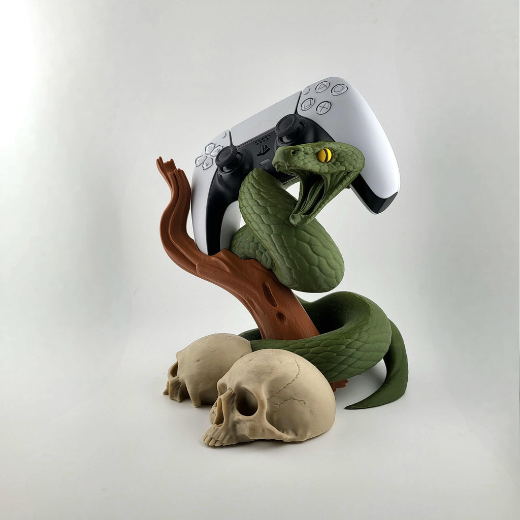 Snake & Skulls PS5 Controller Stand – Venomous Gamer Desk Decor for DualSense, Horror Reptile Gift