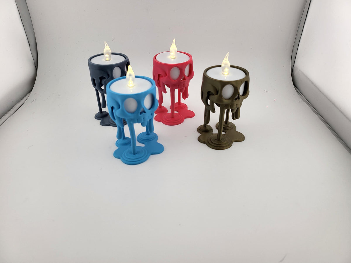 Skull Drip LED Tealight Candle Holders – Gothic Mini Candle Stand, Spooky Halloween Decor, Witchy Altar Accent, Horror Gift, Single or Set