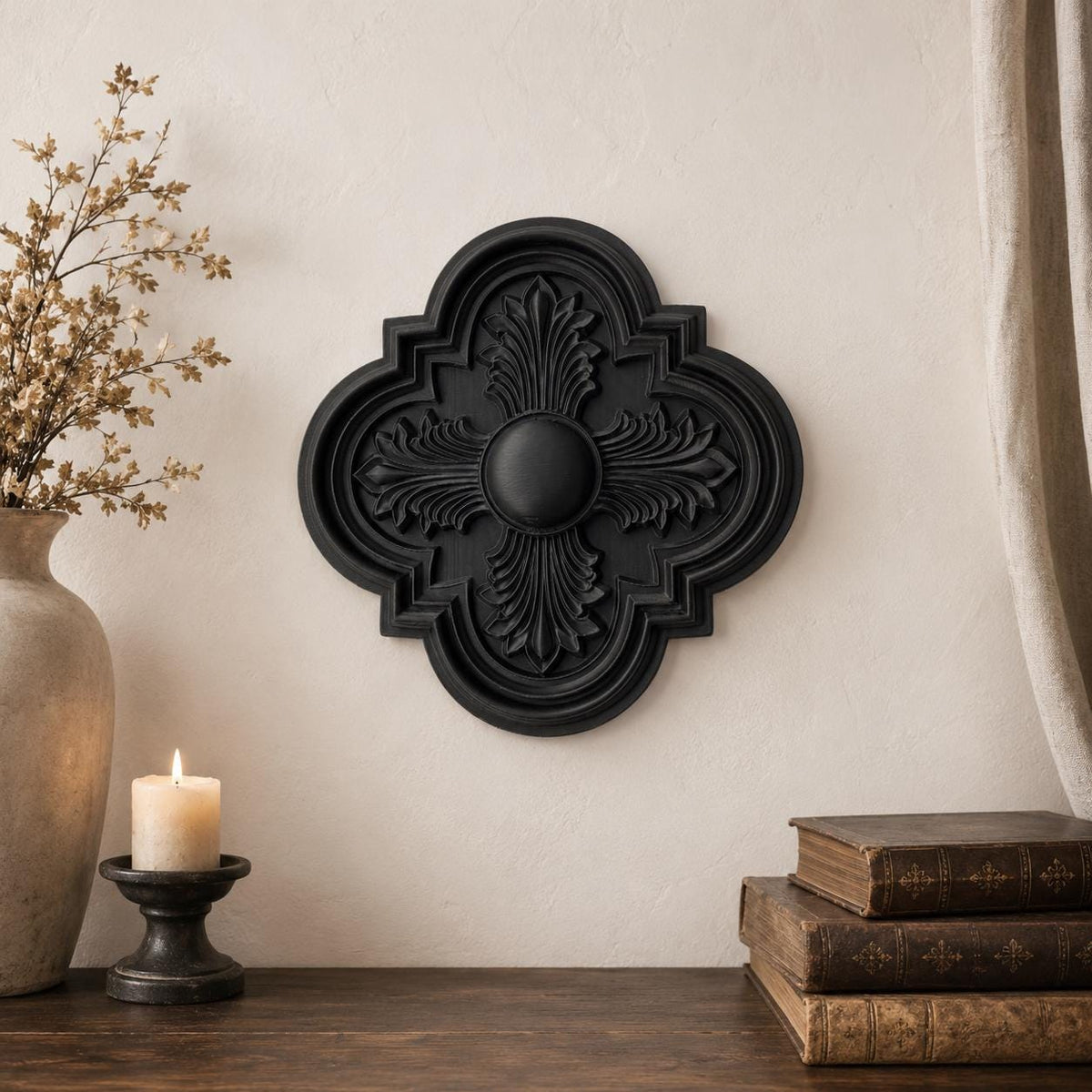 Gothic Wall Medallion, Ornate Quatrefoil Wall Decor, Victorian Floral Wall Accent, Dark Academia Decor, Antique Style Wall Art, product image 3