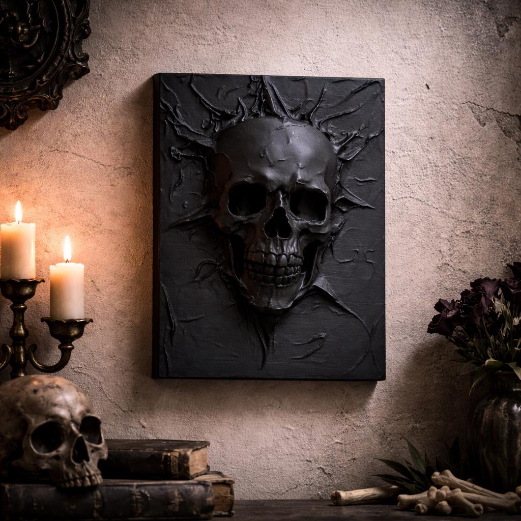 Skull Wall Plaque | Horror Wall Art | Creepy Skull Wall Decor | Macabre Gothic Sculpture | Dark Wall Decor | Haunted House Decor