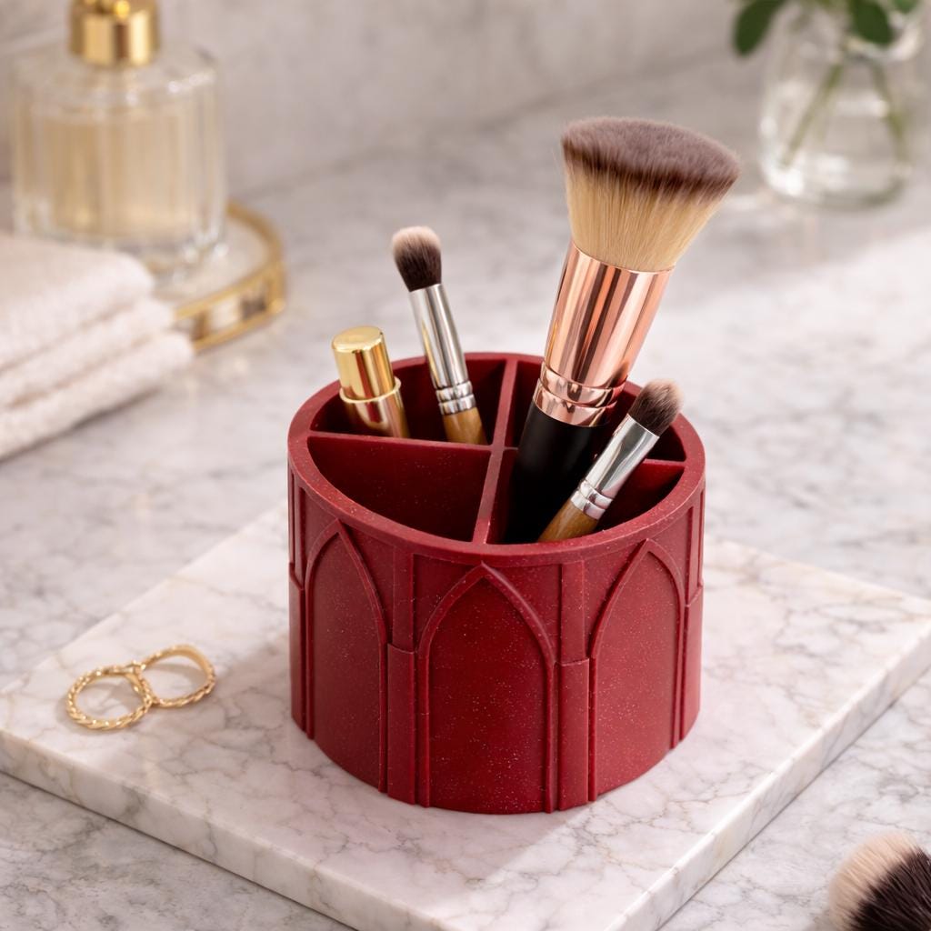 Modern Gothic Circular Makeup Organizer | Cathedral Arch Vanity Holder | Gothic Bathroom Decor | Makeup Brush Holder Alternative Home Accent, product image 2