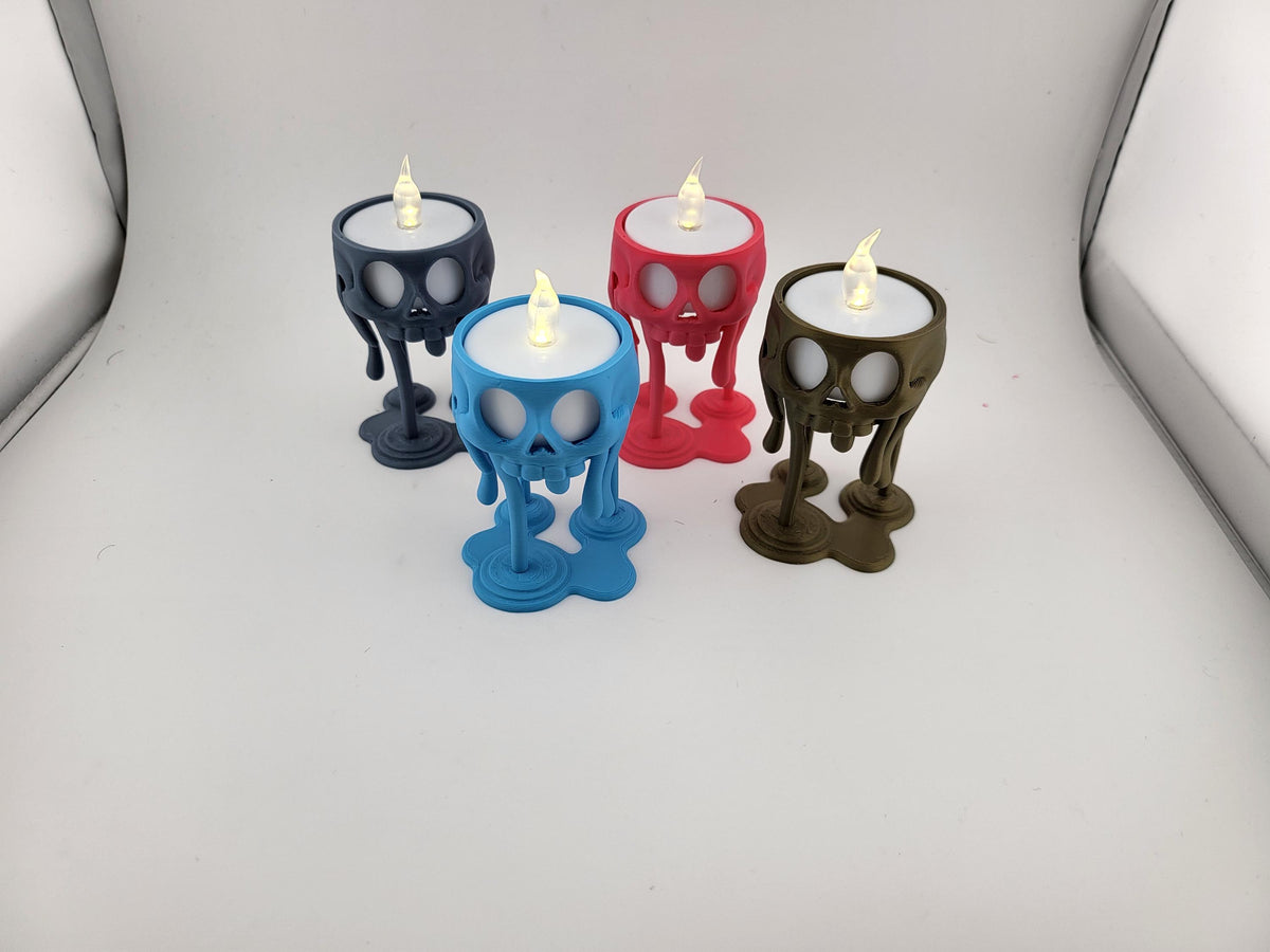 Skull Drip LED Tealight Candle Holders – Gothic Mini Candle Stand, Spooky Halloween Decor, Witchy Altar Accent, Horror Gift, Single or Set