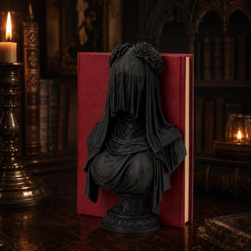 Sinister Bookend, Veiled Lady Book End, Gothic Library Decor, Dark Romance Bookshelf Accent, Black Statue Shelf Decor, Book Lover Gift