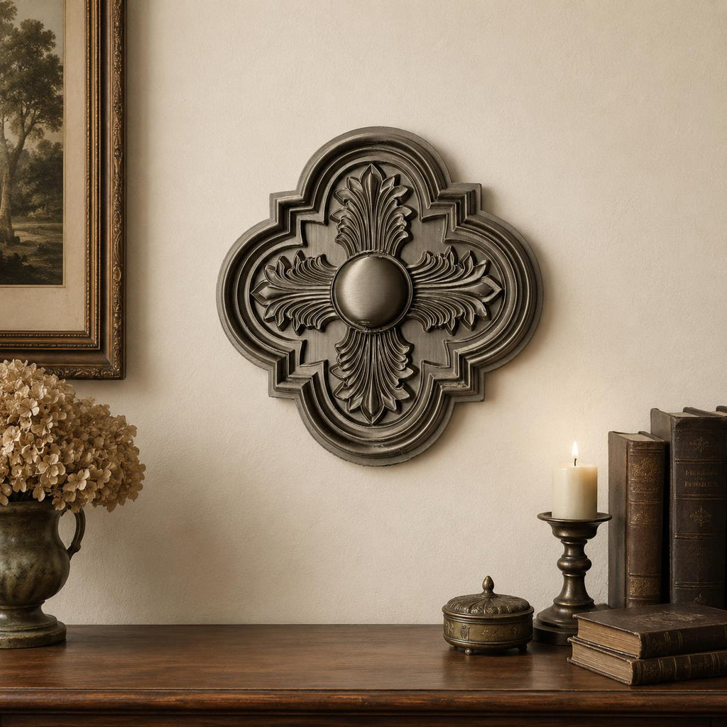 Gothic Wall Medallion, Ornate Quatrefoil Wall Decor, Victorian Floral Wall Accent, Dark Academia Decor, Antique Style Wall Art, product image 1