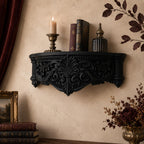 Ornate black Gothic wall shelf with baroque scrollwork — image 3 of 3