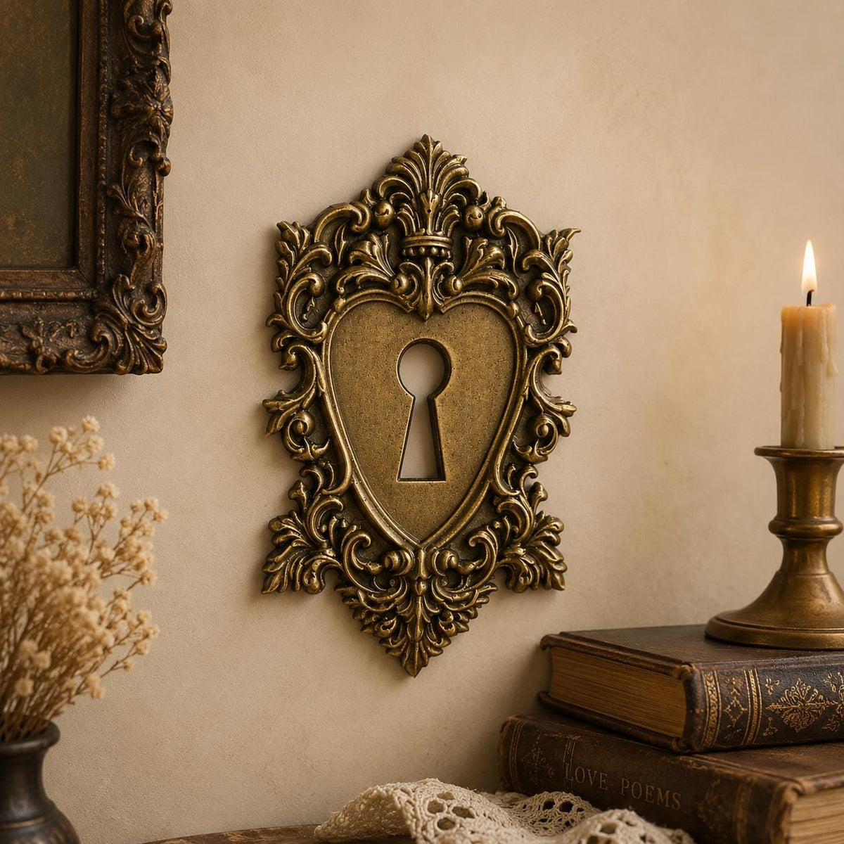 Gothic Heart Keyhole Wall Decor, Ornate Victorian Escutcheon, Baroque Keyhole Plate, Dark Romance Wall Accent, Antique Style Decor, product image 1