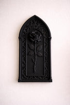 Black Gothic rose wall plaque in a pointed cathedral arch — image 3 of 3