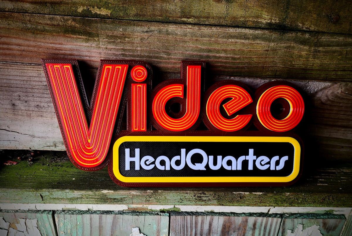 Red yellow and black Video Headquarters retro media-room sign — image 5 of 7