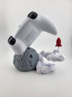 Rear view of a PS5 controller on the moon base stand; controller excluded