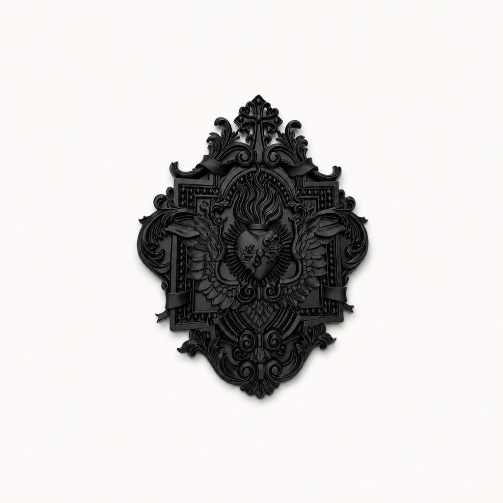 Celestial Plaque Gothic Wall Decor, Black Sacred Heart Wall Plaque, Ornate Baroque Dark Home Decor, Victorian Gothic Wall Art, product image 2