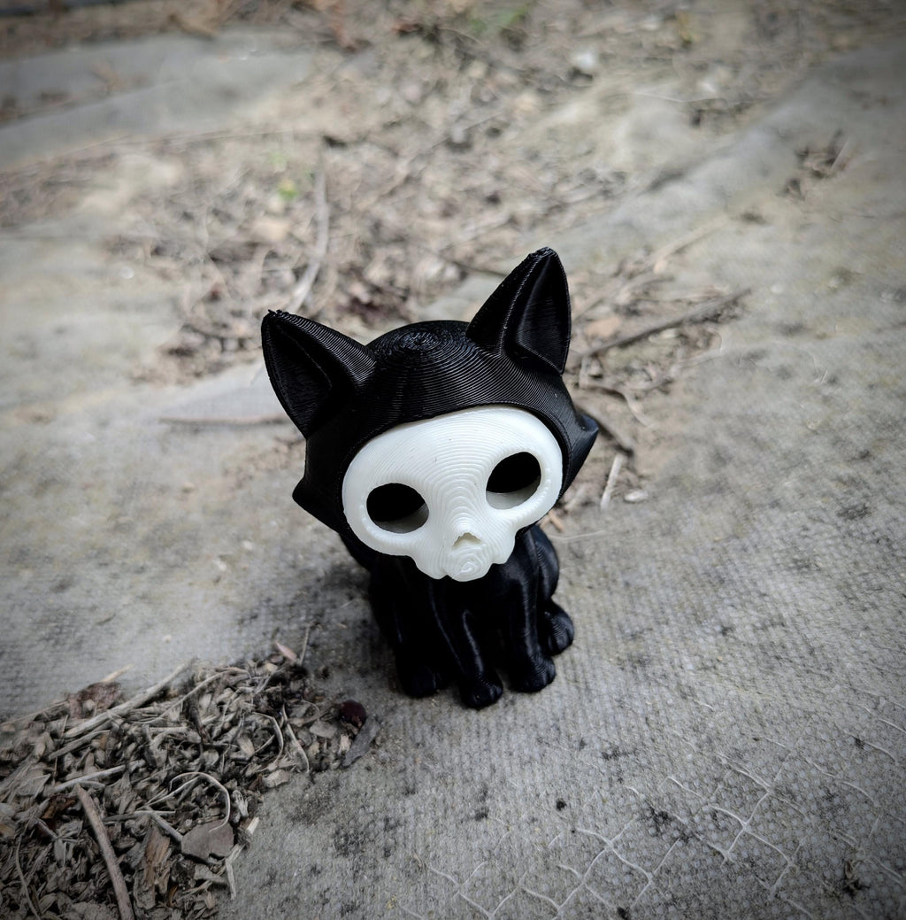 Spooky Cute Skeleton Cat Figurine – 3D Printed Gothic Decor, Halloween Gift, Creepy Cute Collectible