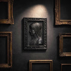 Veiled Woman Portrait Wall Plaque – Classical Relief Wall Art – Victorian Style Cameo Frame – Gothic Decor – Dark Academia Wall Sculpture