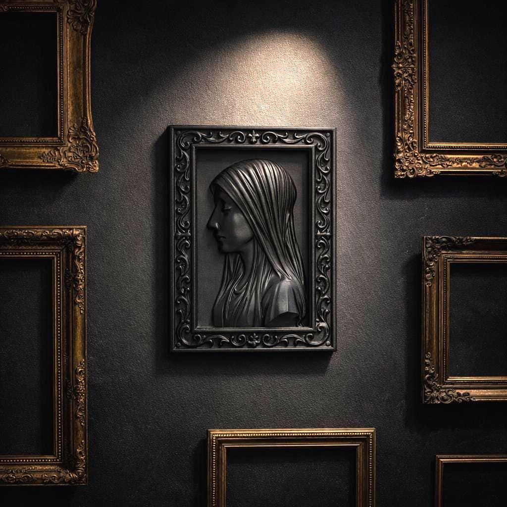 Veiled Woman Portrait Wall Plaque – Classical Relief Wall Art – Victorian Style Cameo Frame – Gothic Decor – Dark Academia Wall Sculpture