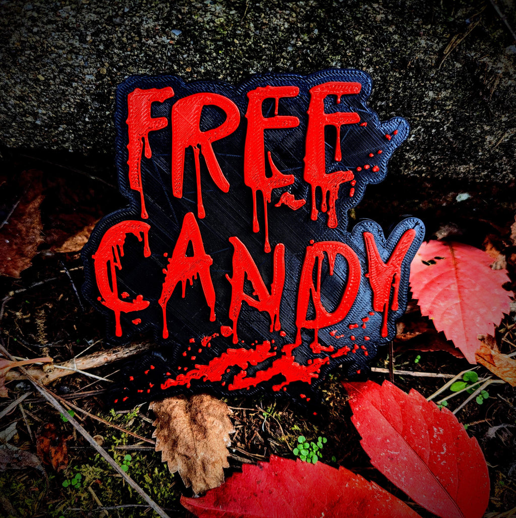 Free Candy Blood Splat Sign – Horror Halloween Wall Decor, Creepy Plaque for Garage, Man Cave & Movie Room, Goth Spooky Gift