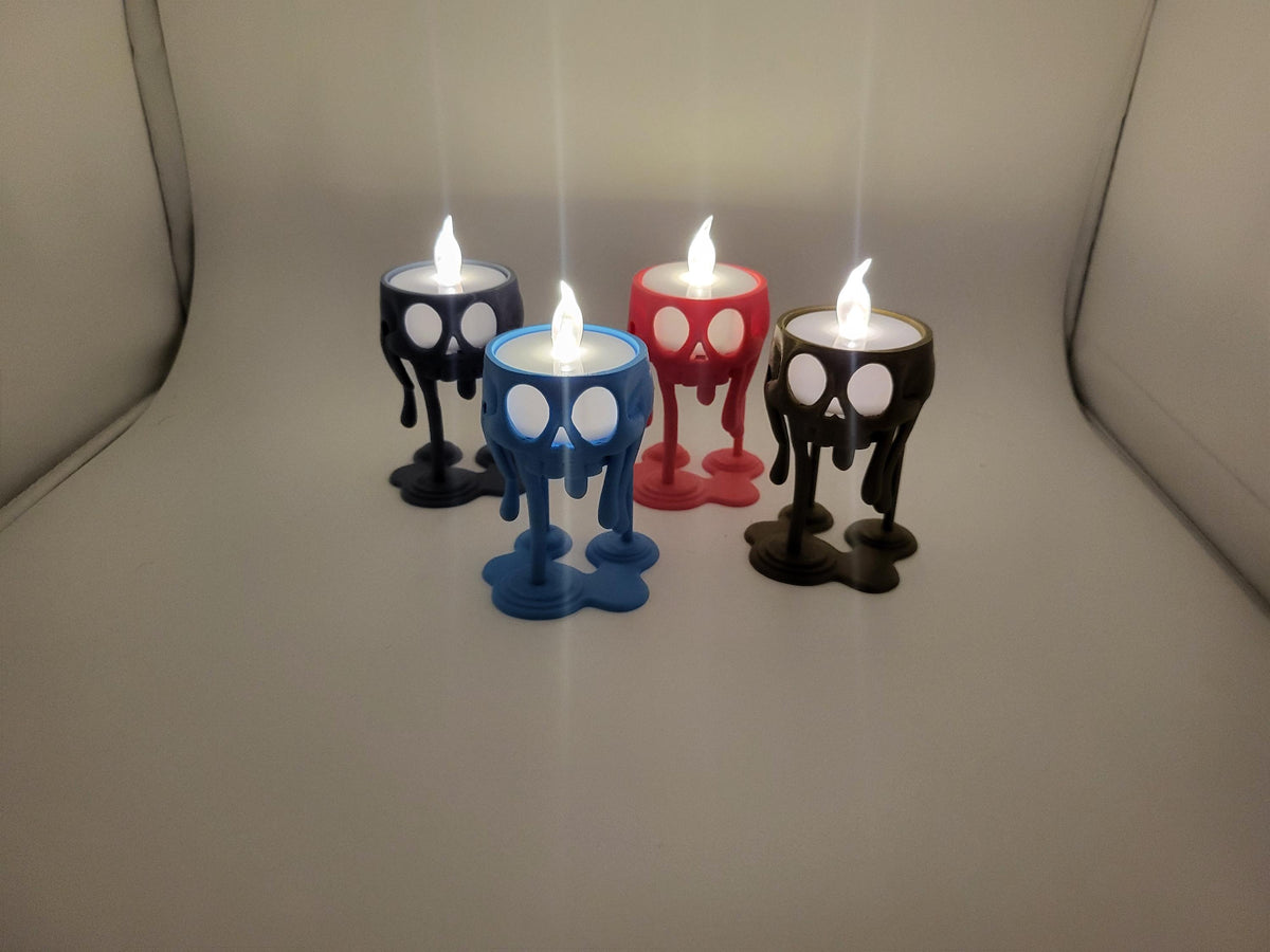Skull Drip LED Tealight Candle Holders – Gothic Mini Candle Stand, Spooky Halloween Decor, Witchy Altar Accent, Horror Gift, Single or Set