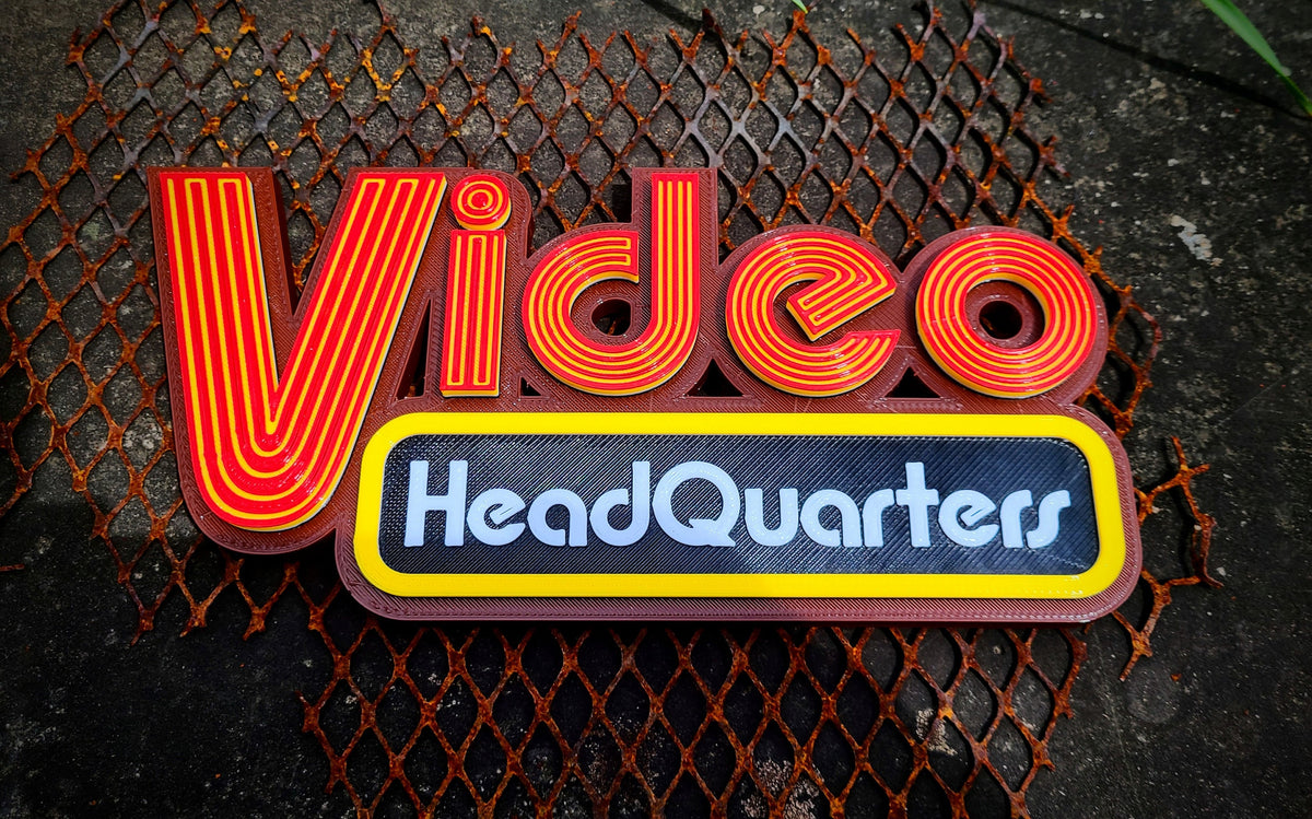 Red yellow and black Video Headquarters retro media-room sign — image 3 of 7