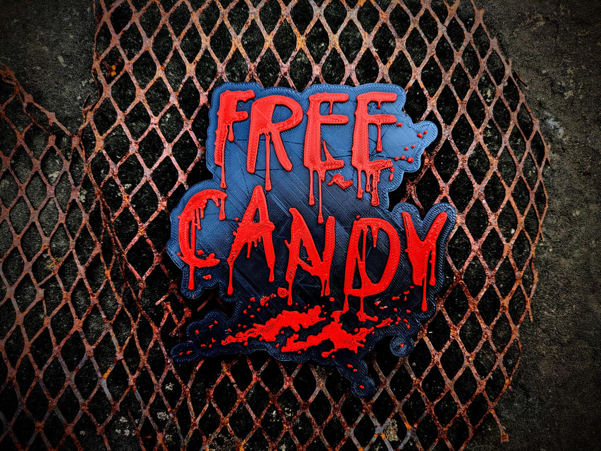 Free Candy Blood Splat Sign – Horror Halloween Wall Decor, Creepy Plaque for Garage, Man Cave & Movie Room, Goth Spooky Gift