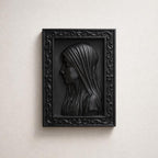 Veiled Woman Portrait Wall Plaque – Classical Relief Wall Art – Victorian Style Cameo Frame – Gothic Decor – Dark Academia Wall Sculpture