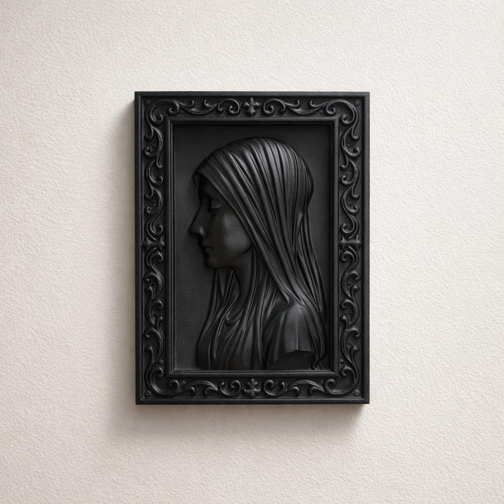 Veiled Woman Portrait Wall Plaque – Classical Relief Wall Art – Victorian Style Cameo Frame – Gothic Decor – Dark Academia Wall Sculpture