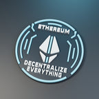 Rendered Ethereum Orbit medallion with cyan-and-white emblem, circuit rings and Decentralize Everything lettering on gray.