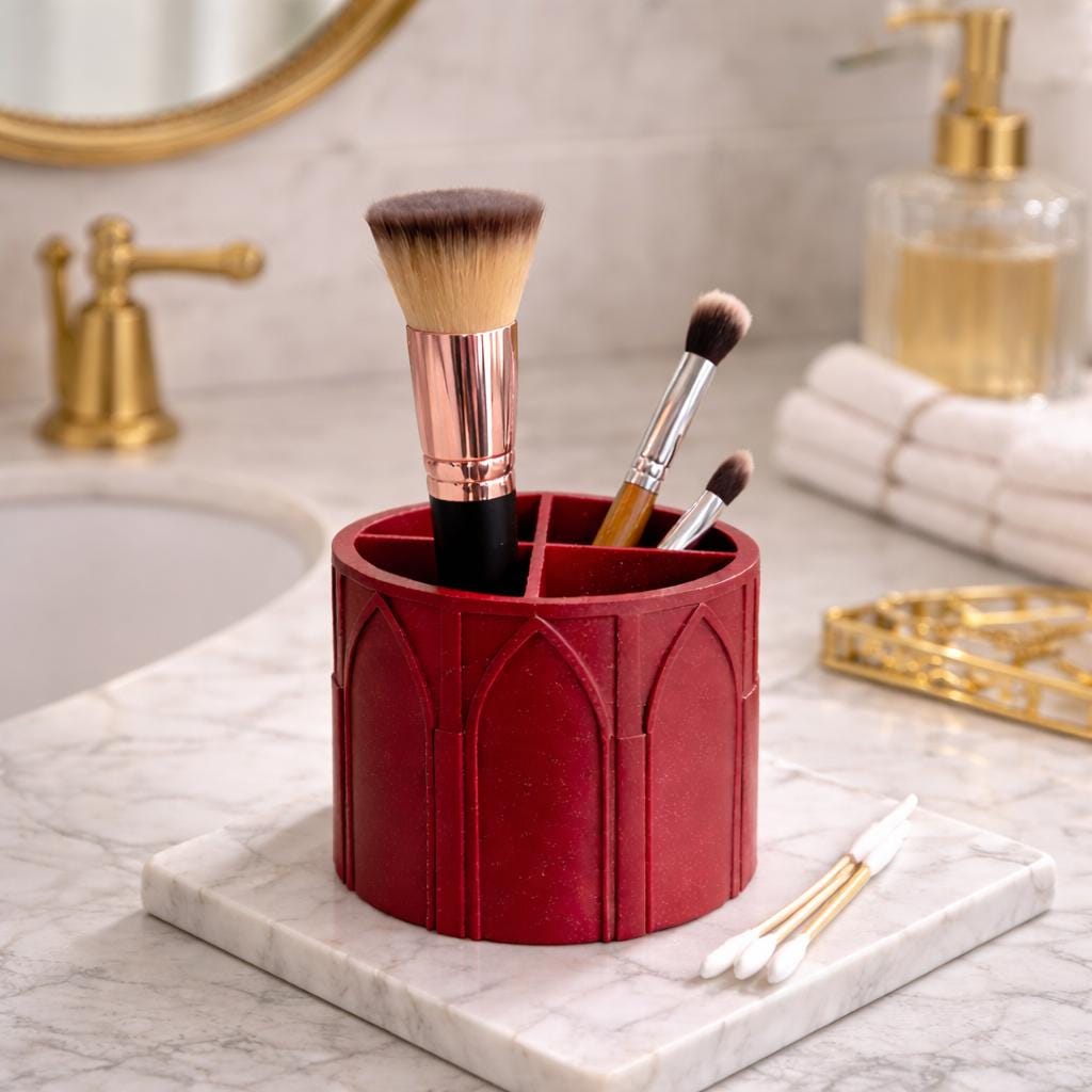 Modern Gothic Circular Makeup Organizer | Cathedral Arch Vanity Holder | Gothic Bathroom Decor | Makeup Brush Holder Alternative Home Accent, product image 3