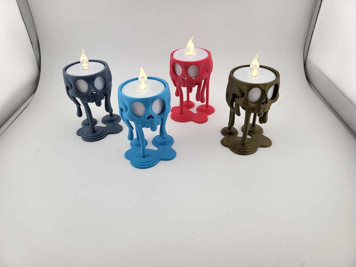 Skull Drip LED Tealight Candle Holders – Gothic Mini Candle Stand, Spooky Halloween Decor, Witchy Altar Accent, Horror Gift, Single or Set