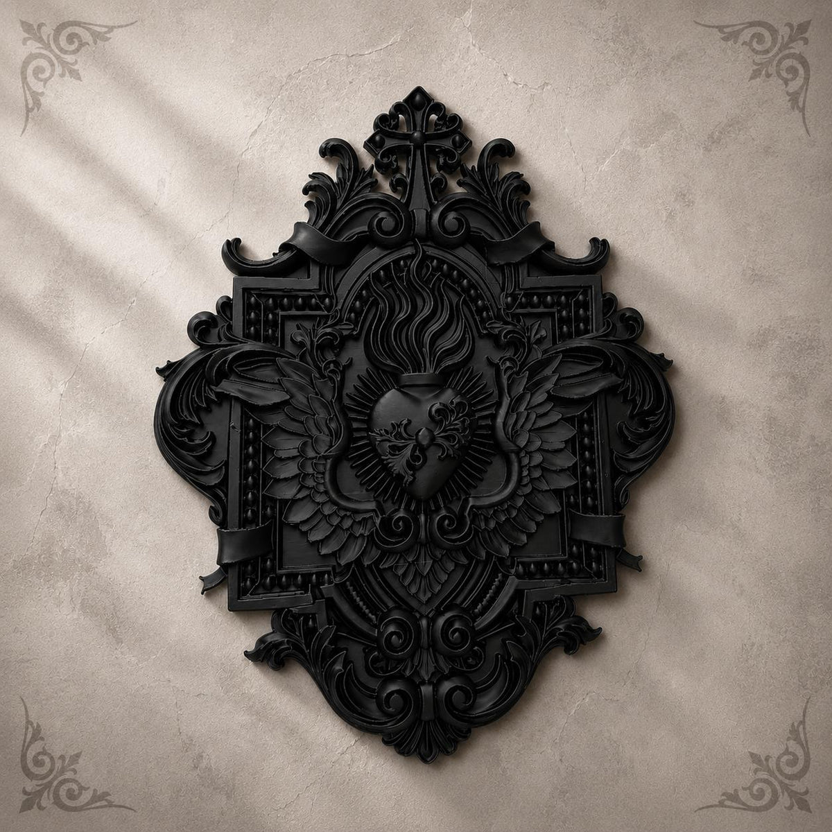 Celestial Plaque Gothic Wall Decor, Black Sacred Heart Wall Plaque, Ornate Baroque Dark Home Decor, Victorian Gothic Wall Art, product image 3