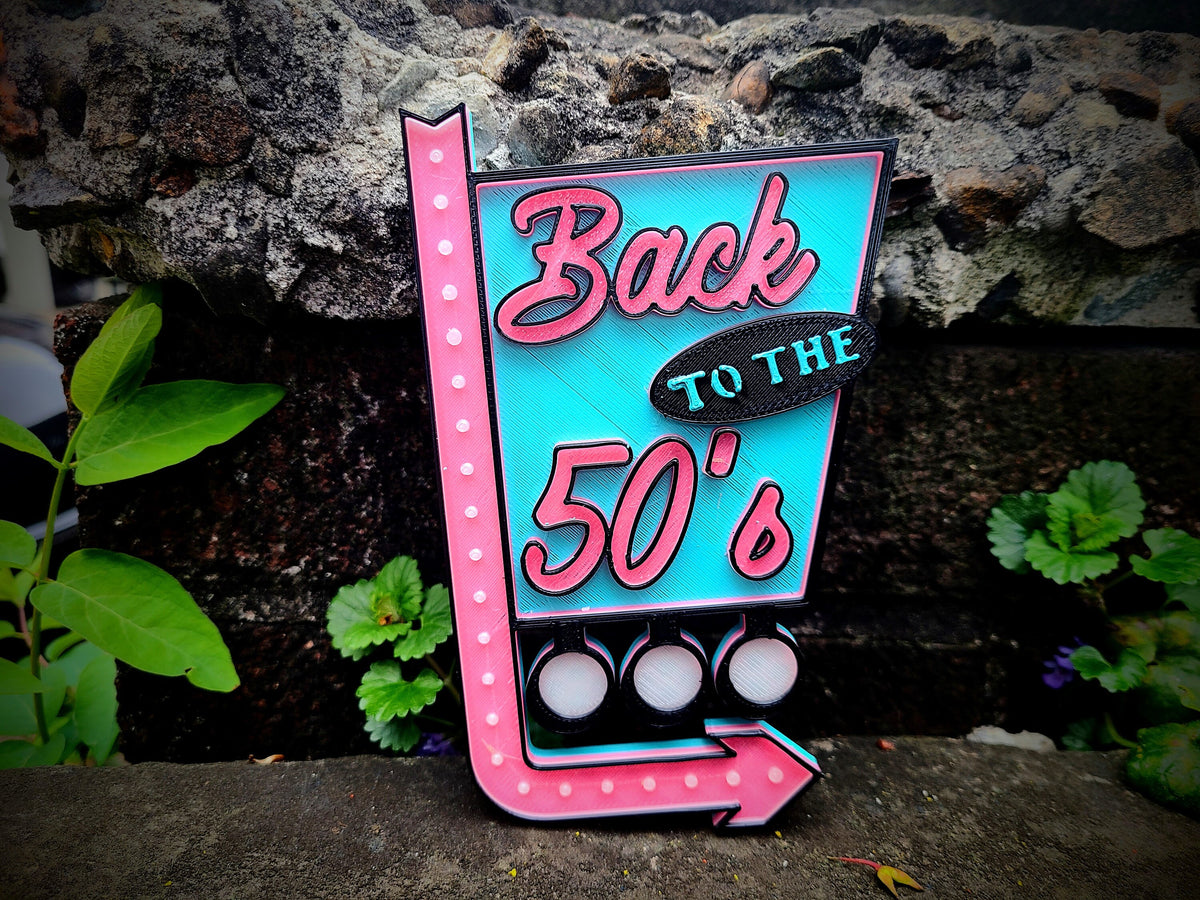 Back to 50s Shelf Display Collection Room Sign - Bookshelf Desk Decor for Vintage Retro and 1950's Era Lovers - Back to the Fifties