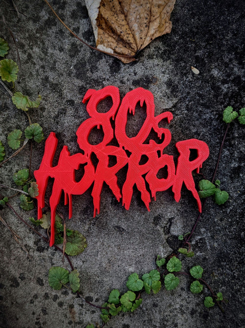 1980's 80's Horror Shelf Art, Movie Display Sign for Horror Film Collections, Logo Sign - Great Halloween Gift, product image 1