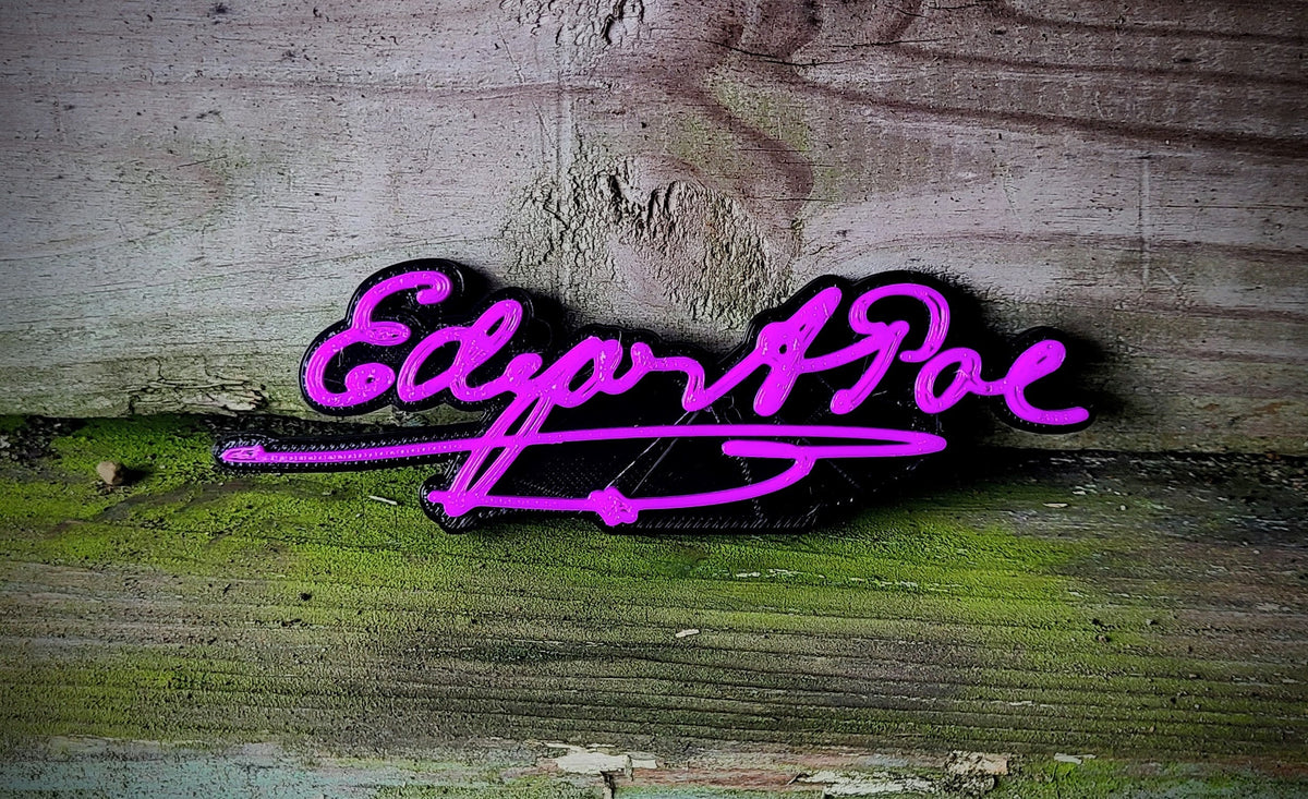 Edgar Allan Poe Signature Bookshelf Sign, Collector Diorama