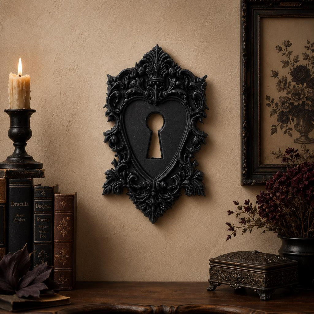 Gothic Heart Keyhole Wall Decor, Ornate Victorian Escutcheon, Baroque Keyhole Plate, Dark Romance Wall Accent, Antique Style Decor, product image 3
